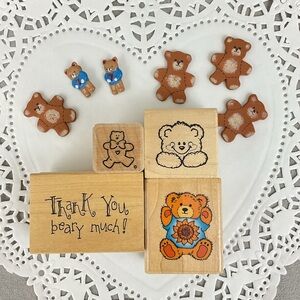 Vintage teddy bears rubber stamps + buttons & crafting embellishments